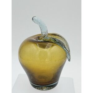 Studio Art‎ Glass Hand Blown Glass Amber Apple  Paperweight Decor Teacher Heavy
